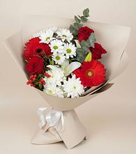 Букет цветов из:  Розы, Хризантемы, Герберы и Лилии #REPLACE_PRED# Новочебоксарске