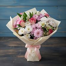 Букет цветов из:  Хризантемы, Альстромерии и Розы #REPLACE_PRED# Новочебоксарске