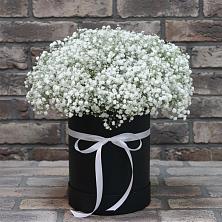 Цветочная композиция из Гипсофила в шляпной коробке в Новочебоксарске