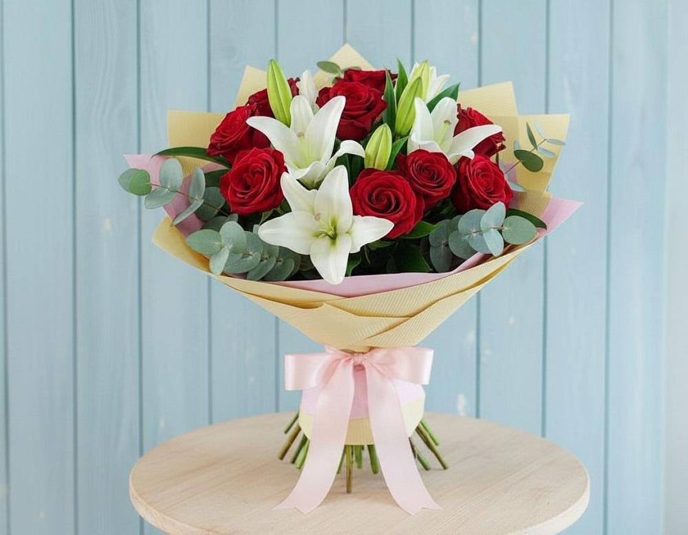 Букет цветов из: Лилии и Розы в Новочебоксарске